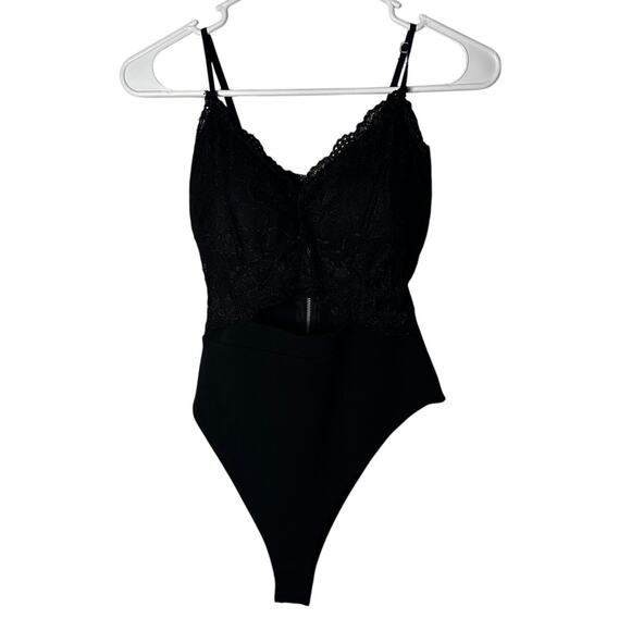 Faded Rose Women Small Black Lace Bodysuit Padded Cut Out Streetwear Party 1 PC - Picture 1 of 8
